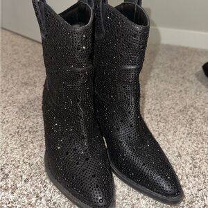 Black Rhinestone Women's Boots